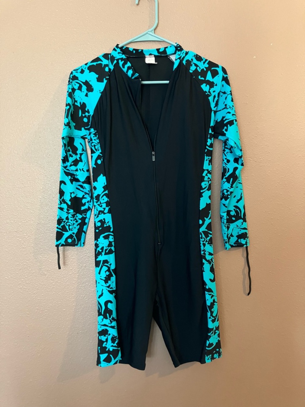 SBART Long-Sleeve One-Piece Swimsuit in Turquoise & Black